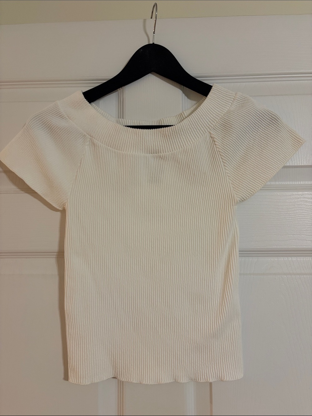 Intimately Free People White Off The Shoulder Ribbed Knit Top Short Sleeve L/XL